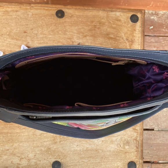 Anuschka Kitten Bag Gray Leather Hand Painted Cats and Flowers - Picture 12 of 14